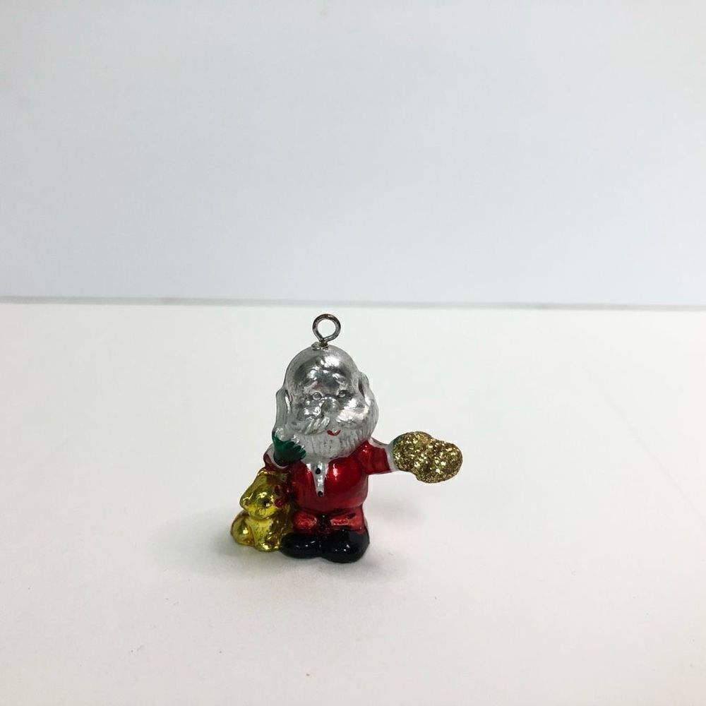 vintage chrome painted miniature santa ornament glitter glove 1.5 inches